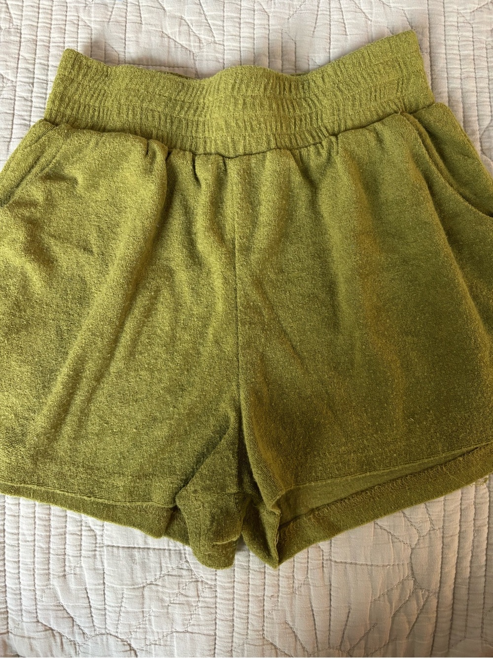 PrettyLittleThing Olive Terry High-Waist Lounge Shorts
